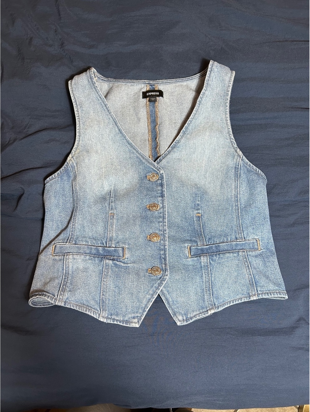 Express Light Blue Denim Vest with Button Front and Back Tie size M